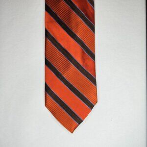 Barneys New York Repp Tie Orange Brown Stripe 100% Silk USA Made 58" x 3.5"